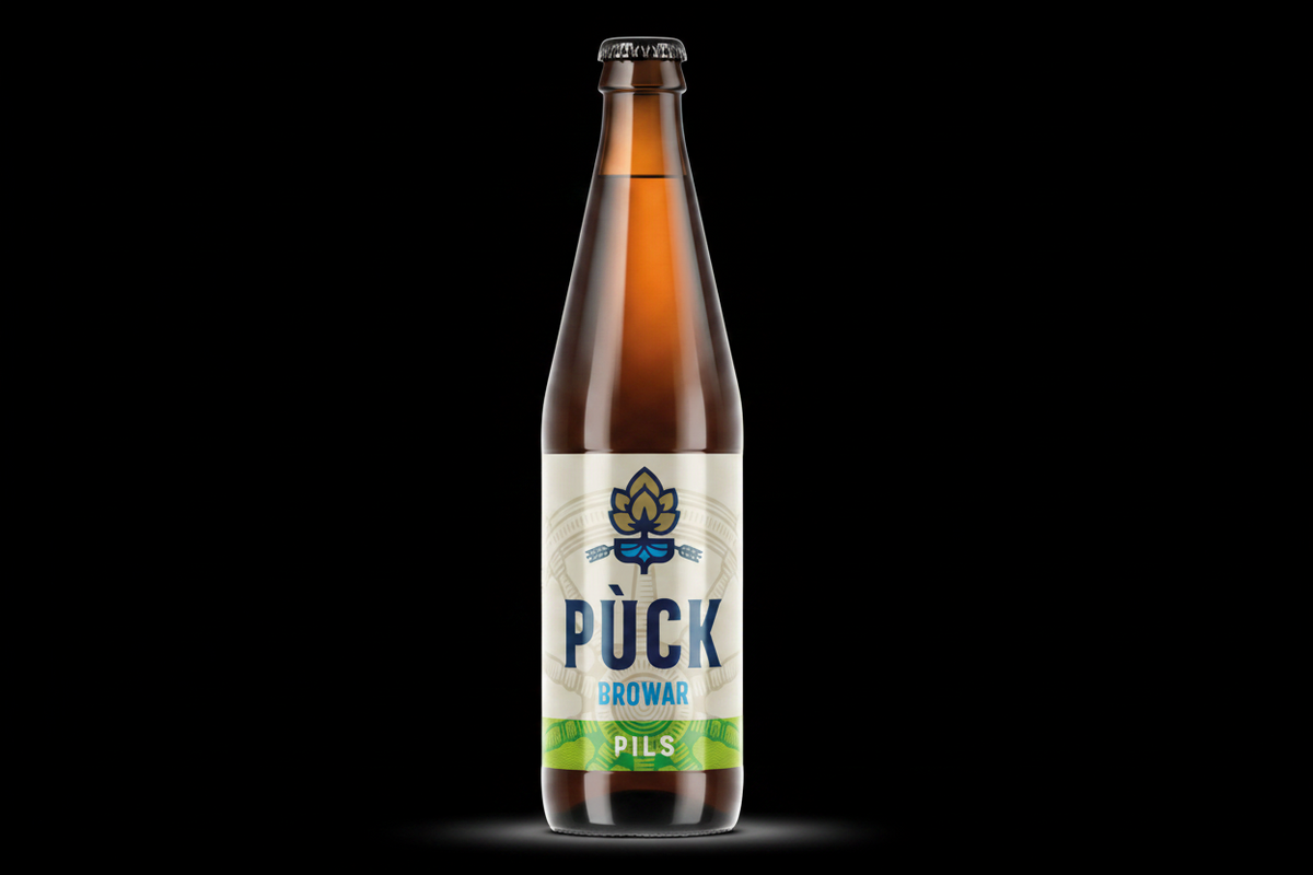 Szklana butelka 500 ml piwa Pils z Browaru Puck – klasyczne piwo chmielowe dolnej fermentacji